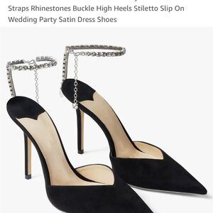 Amazon Black Heels with Rhinestone Ankle Strap